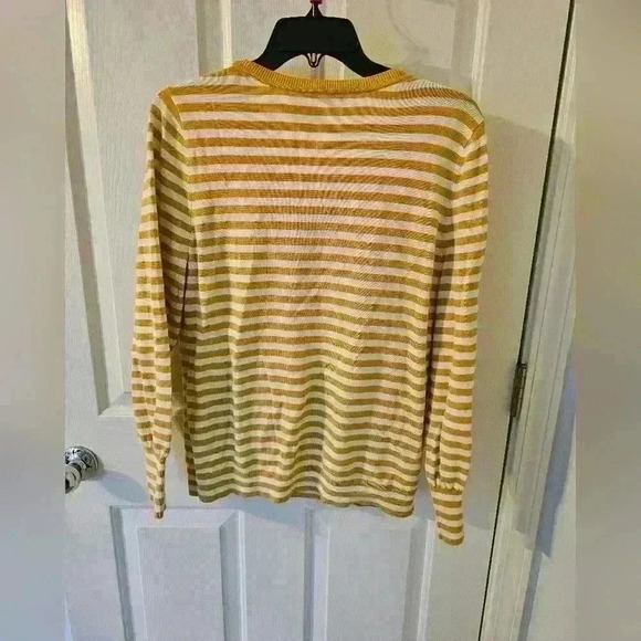 Talbots Cotton Yellow Striped V-Neck Pullover Tennis Sweater Size Large - Picture 3 of 3
